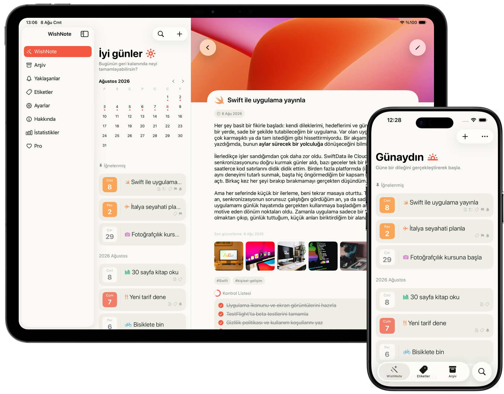 WishNote shown on iPad and iPhone